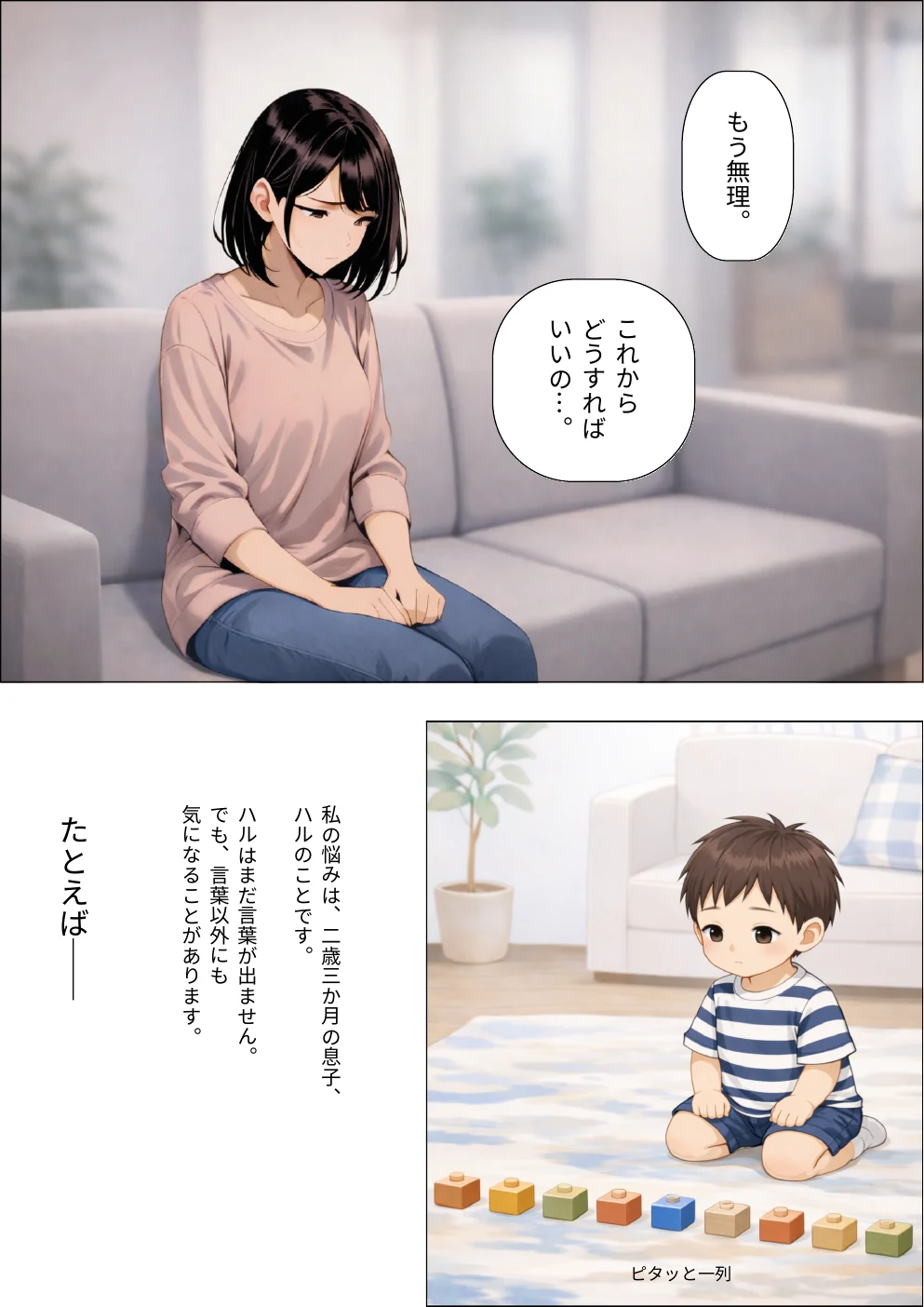 言葉の遅れに悩む母親を描いた漫画2ページ目